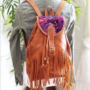 Guatemala genuine leather fringe backpack